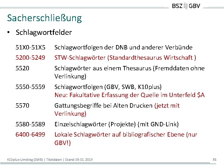 Sacherschließung • Schlagwortfelder 51 X 0 -51 X 5 Schlagwortfolgen der DNB und anderer