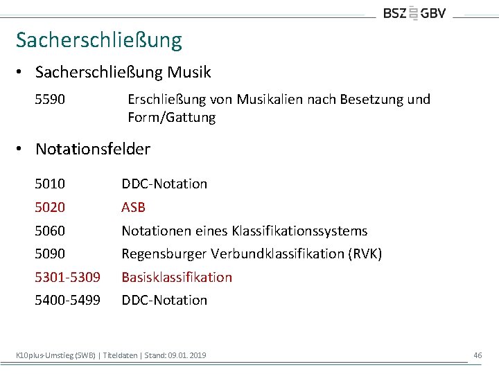 Sacherschließung • Sacherschließung Musik 5590 Erschließung von Musikalien nach Besetzung und Form/Gattung • Notationsfelder