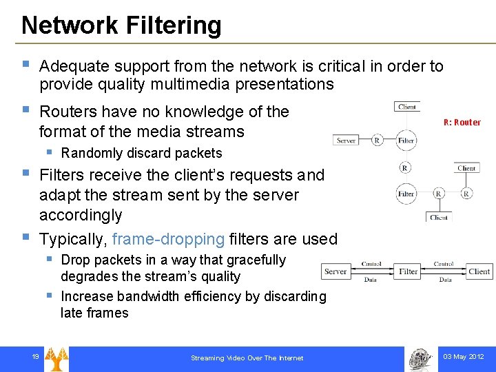 Network Filtering § Adequate support from the network is critical in order to provide