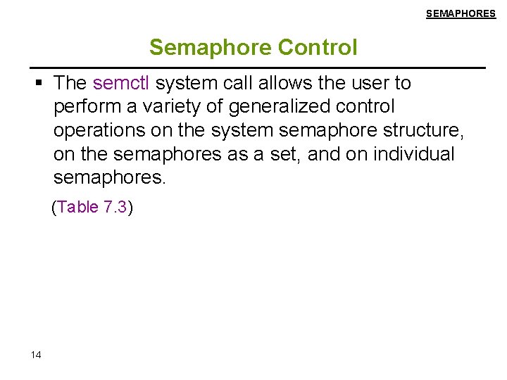 SEMAPHORES Semaphore Control The semctl system call allows the user to perform a variety