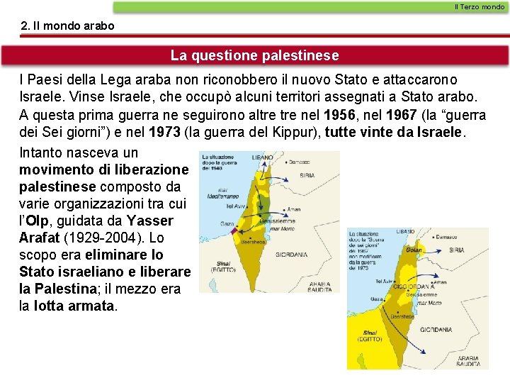 Il Terzo mondo 2. Il mondo arabo La questione palestinese I Paesi della Lega