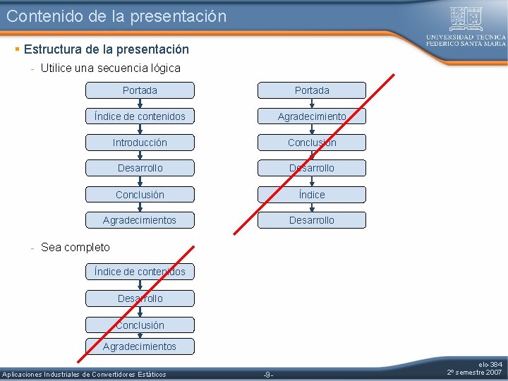 Contenido de la presentación § Estructura de la presentación - Utilice una secuencia lógica