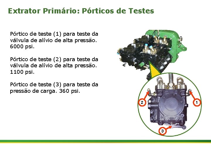 Extrator Primário: Pórticos de Testes Pórtico de teste (1) para teste da válvula de