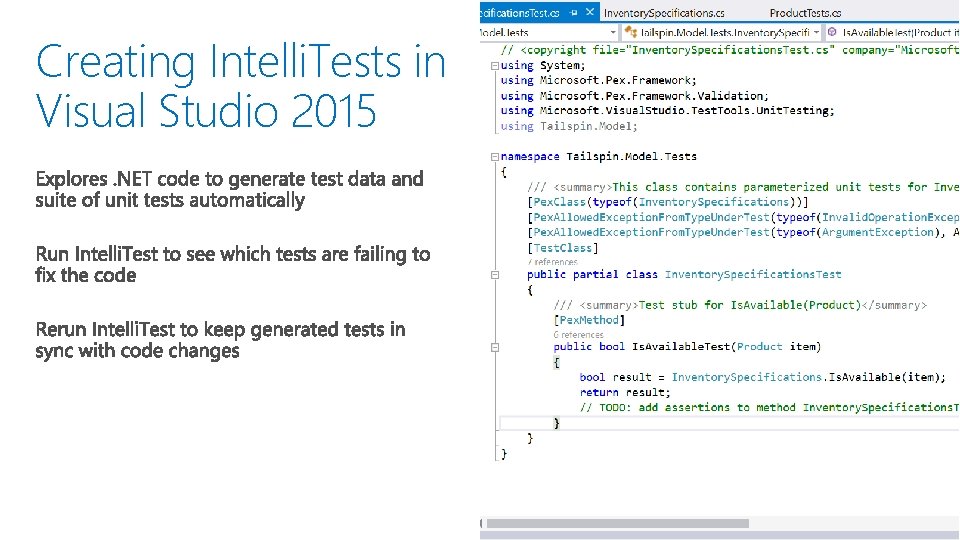 Creating Intelli. Tests in Visual Studio 2015 