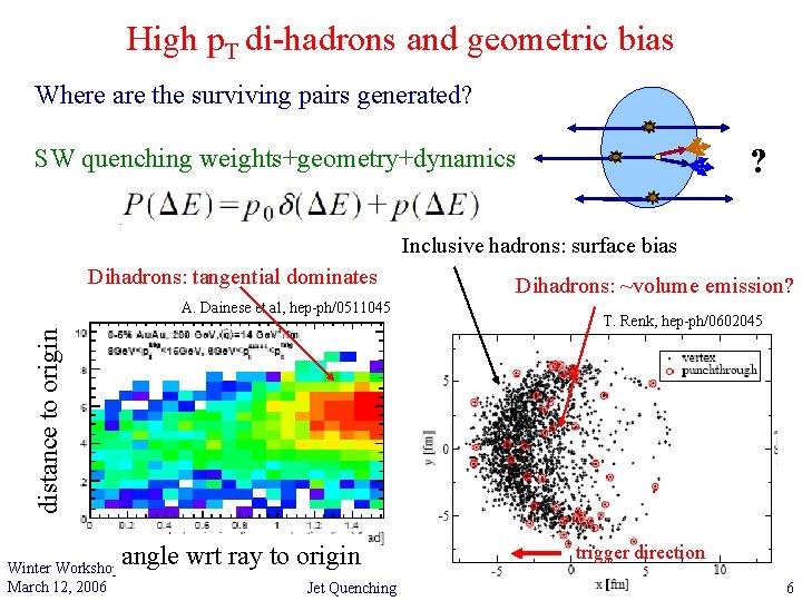 High p. T di-hadrons and geometric bias Where are the surviving pairs generated? ?