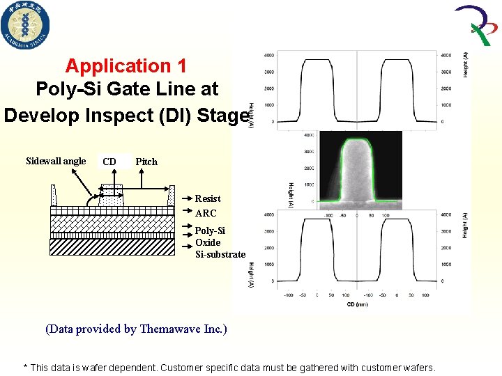 Application 1 Poly-Si Gate Line at Develop Inspect (DI) Stage Sidewall angle CD Pitch