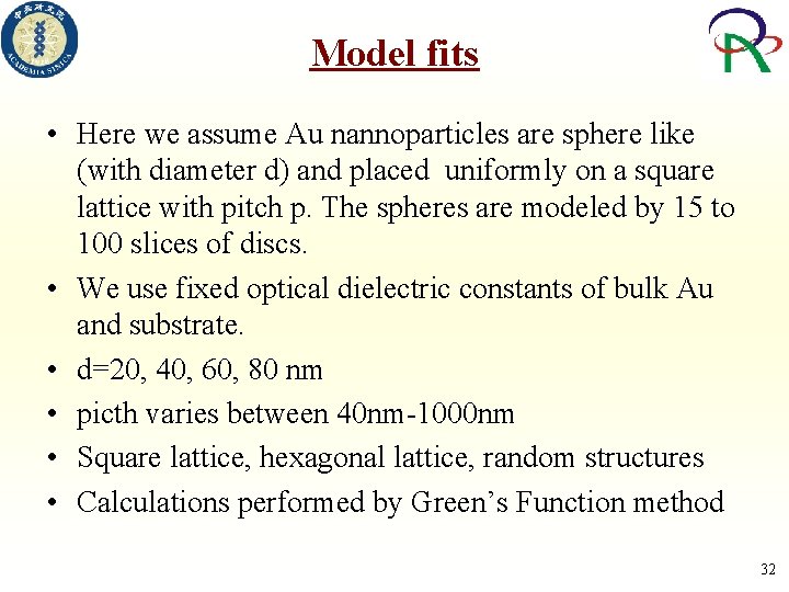 Model fits • Here we assume Au nannoparticles are sphere like (with diameter d)