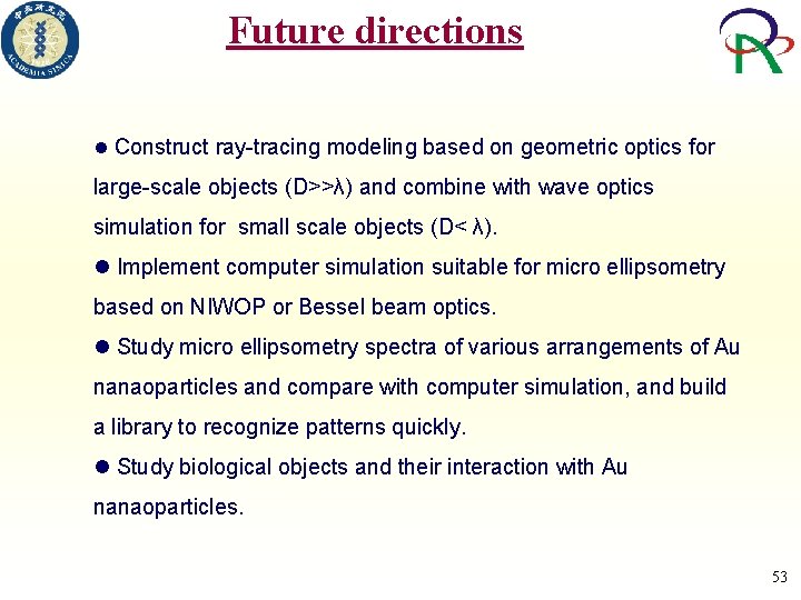 Future directions Construct ray-tracing modeling based on geometric optics for large-scale objects (D>>λ) and