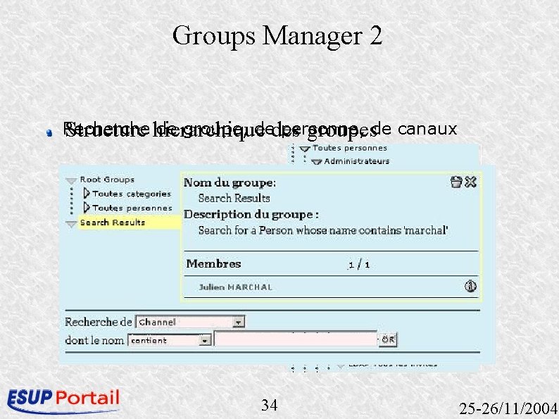 Groups Manager 2 Recherche de groupe, dedes personne, Structure hierarchique groupesde canaux 34 25