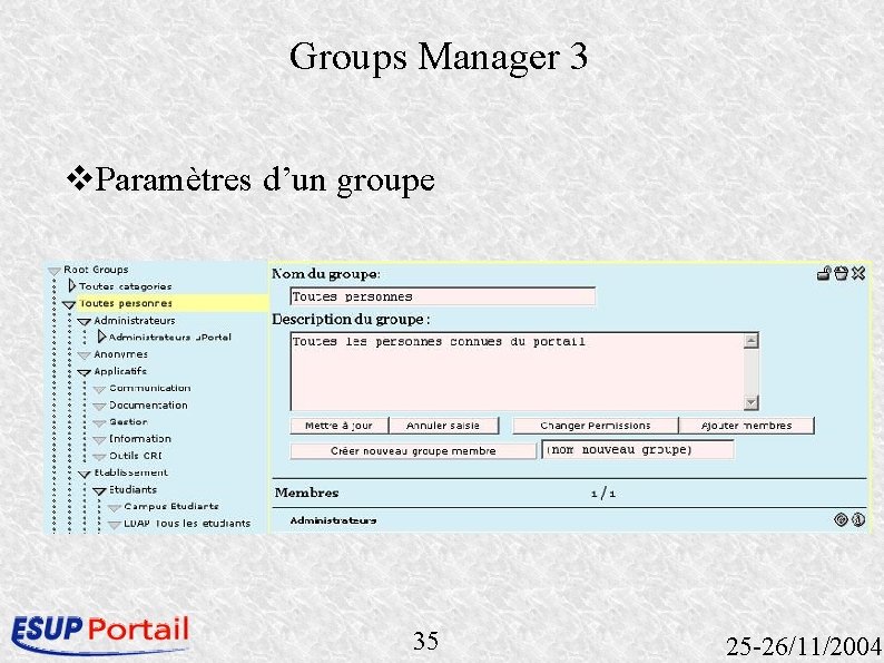 Groups Manager 3 Paramètres d’un groupe 35 25 -26/11/2004 