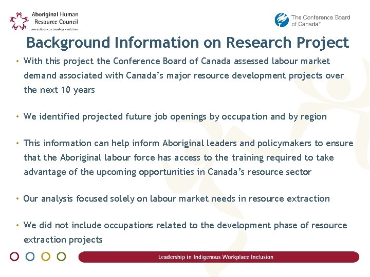 Background Information on Research Project • With this project the Conference Board of Canada