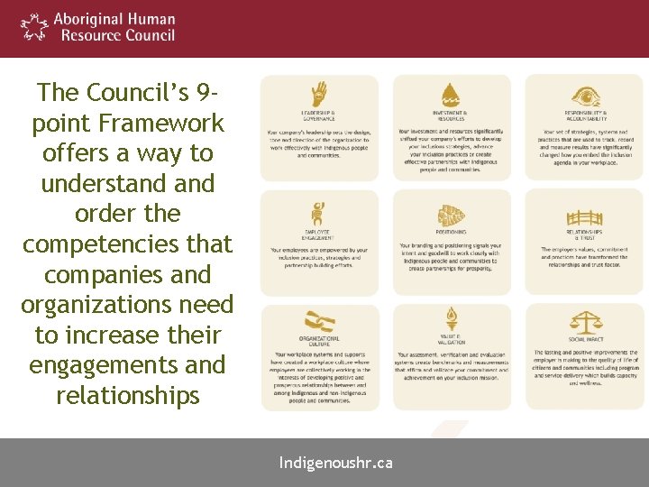 The Council’s 9 point Framework offers a way to understand order the competencies that