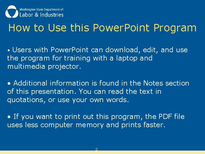 How to Use this Power. Point Program • Users with Power. Point can download,