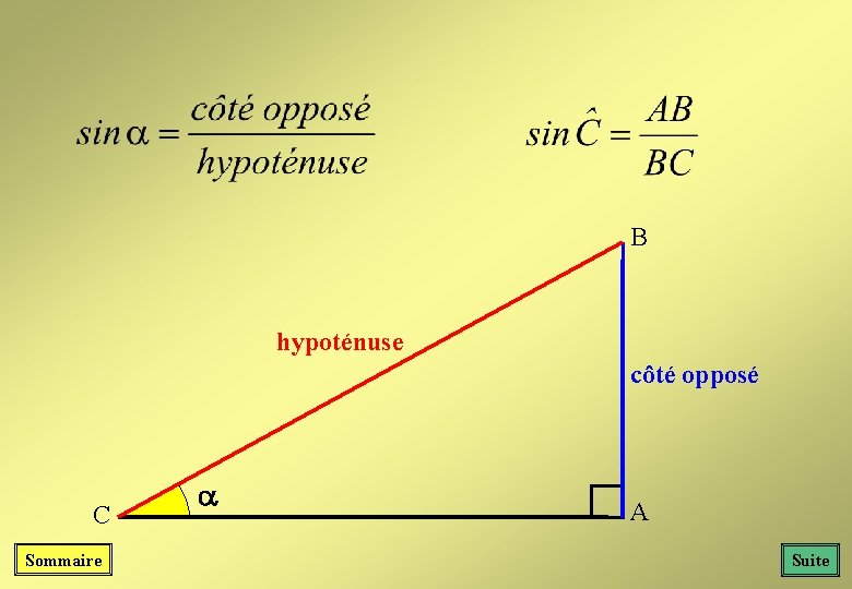 B hypoténuse côté opposé C Sommaire A Suite B hypoténuse côté opposé C Sommaire A Suite