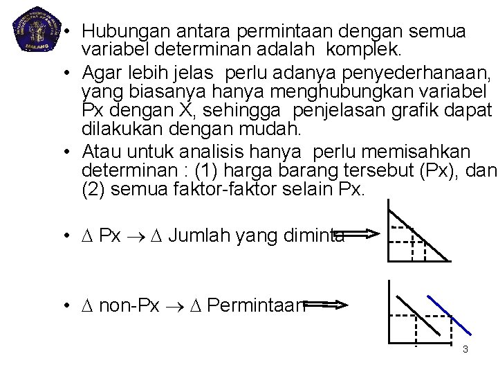  • Hubungan antara permintaan dengan semua variabel determinan adalah komplek. • Agar lebih