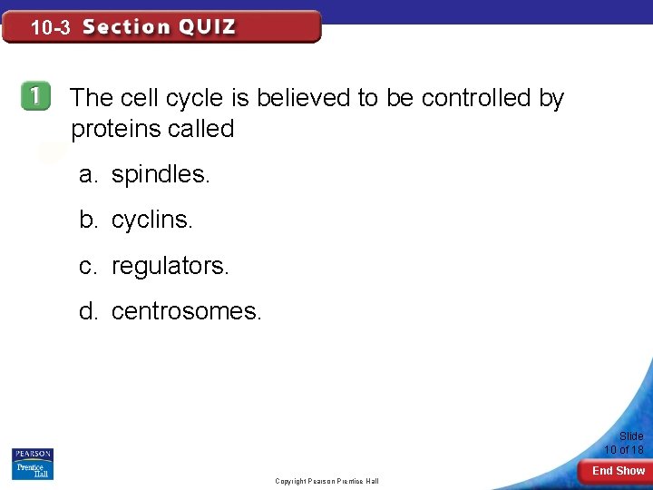 10 -3 The cell cycle is believed to be controlled by proteins called a.