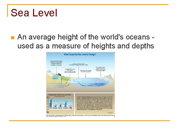 Sea Level n An average height of the world's oceans used as a measure
