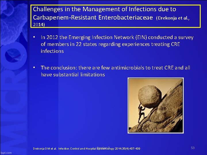 Challenges in the Management of Infections due to Carbapenem Resistant Enterobacteriaceae (Drekonja et al.