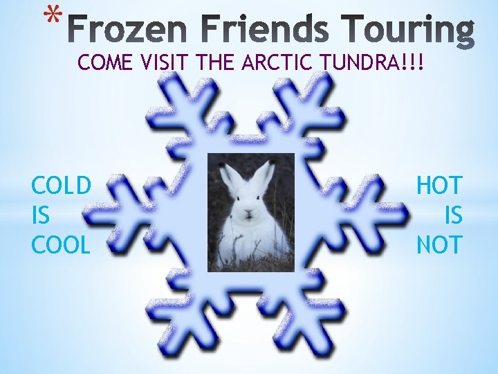 * COME VISIT THE ARCTIC TUNDRA!!! COLD IS COOL HOT IS NOT 
