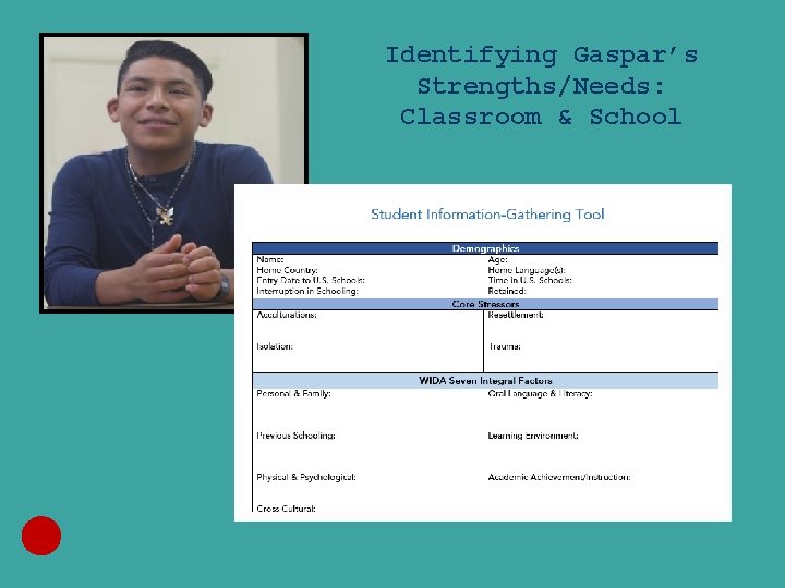 Identifying Gaspar’s Strengths/Needs: Classroom & School 