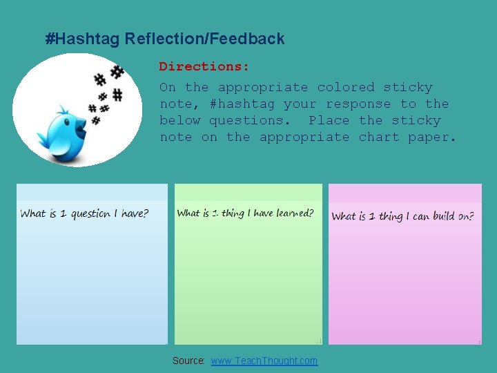#Hashtag Reflection/Feedback Directions: On the appropriate colored sticky note, #hashtag your response to the