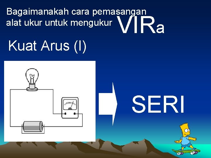 Bagaimanakah cara pemasangan alat ukur untuk mengukur Kuat Arus (I) VIRa SERI 