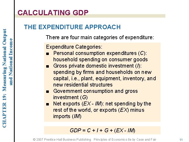 CHAPTER 19: Measuring National Output and National Income CALCULATING GDP THE EXPENDITURE APPROACH There