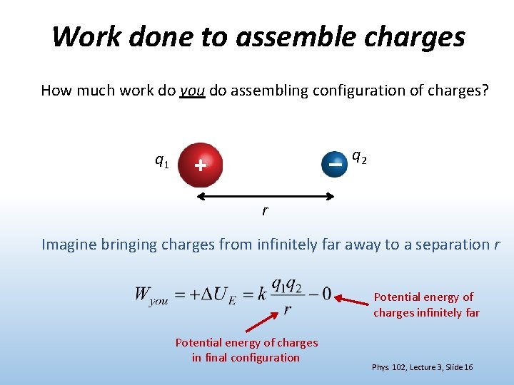 Work done to assemble charges How much work do you do assembling configuration of