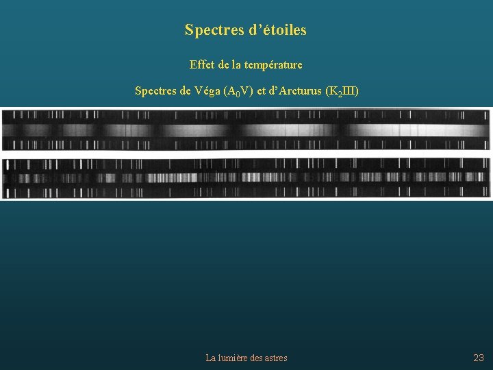 Spectres d’étoiles Effet de la température Spectres de Véga (A 0 V) et d’Arcturus