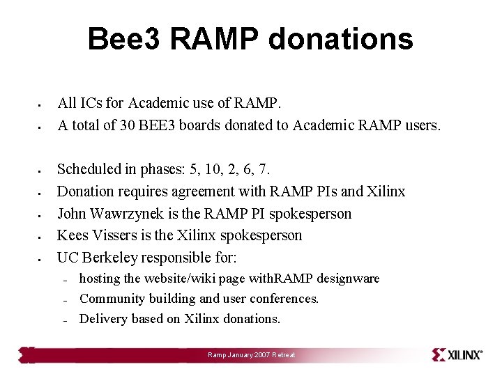 Bee 3 RAMP donations • • All ICs for Academic use of RAMP. A