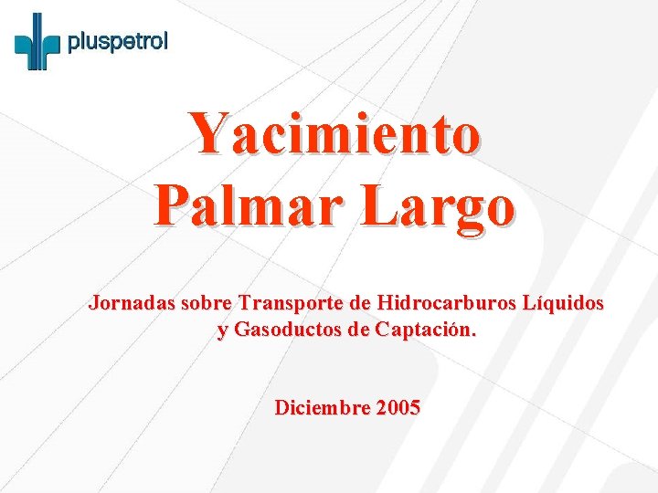 Yacimiento Palmar Largo Jornadas sobre Transporte de Hidrocarburos Líquidos y Gasoductos de Captación. Diciembre