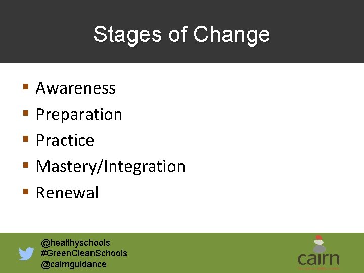 Stages of Change § Awareness § Preparation § Practice § Mastery/Integration § Renewal @healthyschools