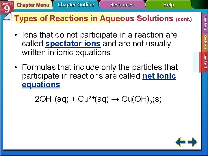 Types of Reactions in Aqueous Solutions (cont. ) • Ions that do not participate