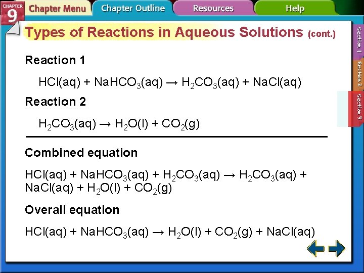 Types of Reactions in Aqueous Solutions (cont. ) Reaction 1 HCl(aq) + Na. HCO