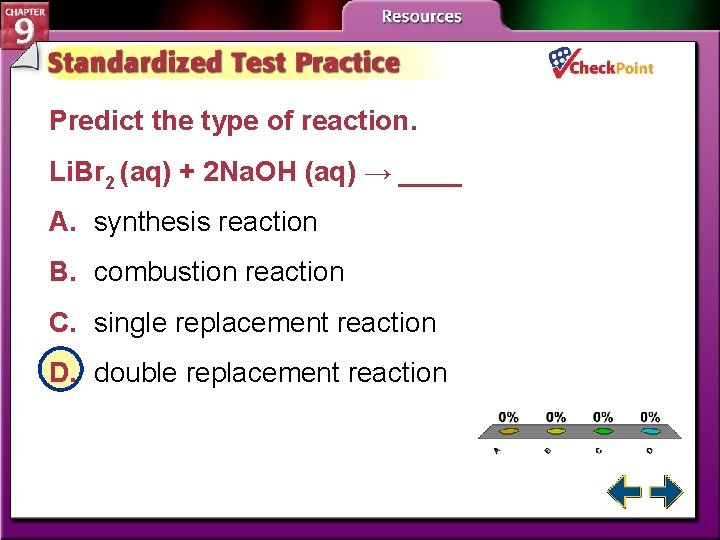 Predict the type of reaction. Li. Br 2 (aq) + 2 Na. OH (aq)
