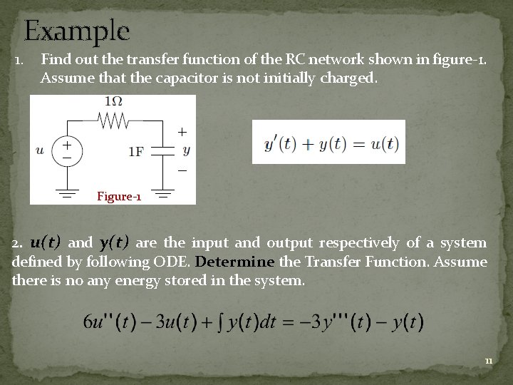 Example 1. Find out the transfer function of the RC network shown in figure-1.