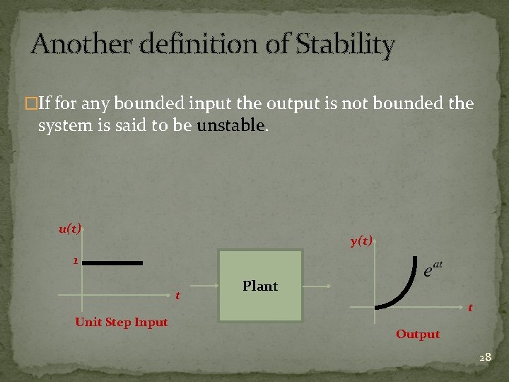 Another definition of Stability �If for any bounded input the output is not bounded