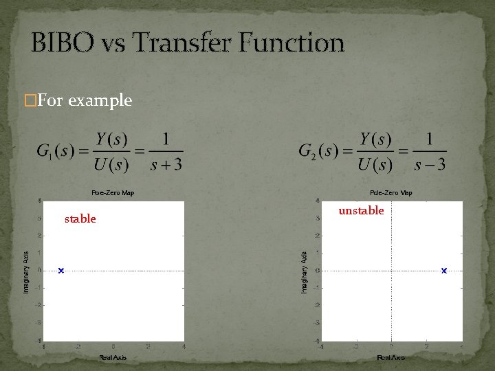 BIBO vs Transfer Function �For example stable unstable 