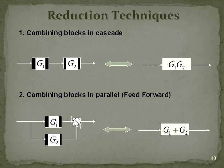 Reduction Techniques 1. Combining blocks in cascade 2. Combining blocks in parallel (Feed Forward)