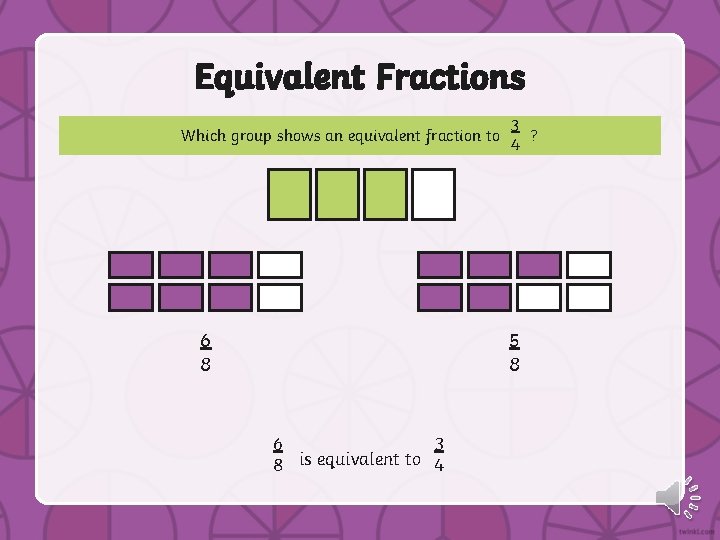 Equivalent Fractions Which group shows an equivalent fraction to 6 8 3 ? 4