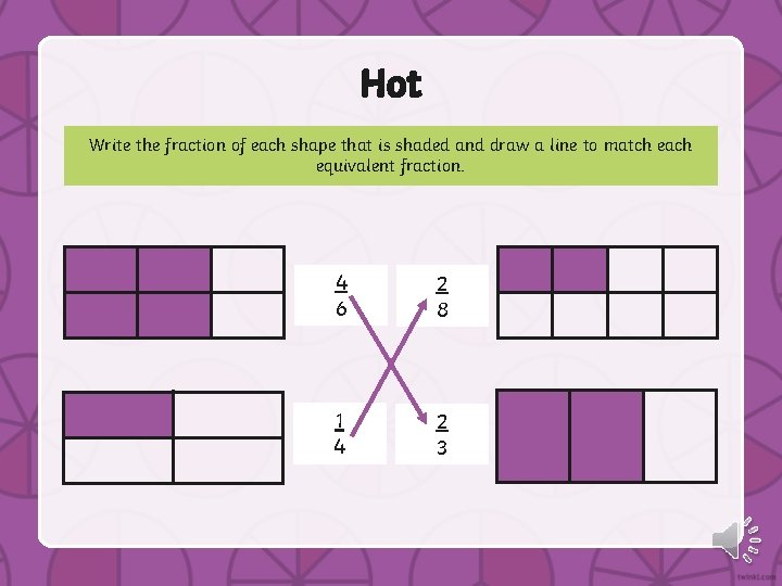 Hot Write the fraction of each shape that is shaded and draw a line