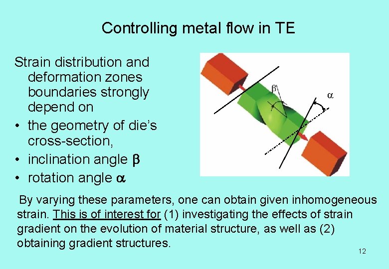 Controlling metal flow in TE Strain distribution and deformation zones boundaries strongly depend on