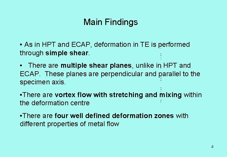 Main Findings • As in HPT and ECAP, deformation in TE is performed through