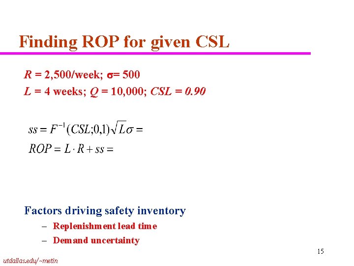 Finding ROP for given CSL R = 2, 500/week; = 500 L = 4