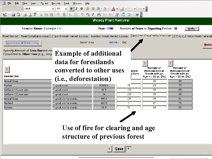 Example of additional data forestlands converted to other uses (i. e. , deforestation) Use