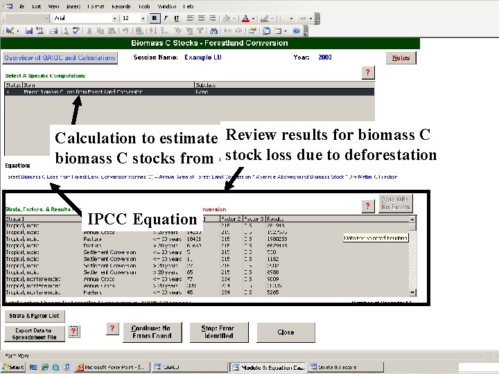Review results for biomass C Calculation to estimate changes in stock loss due to