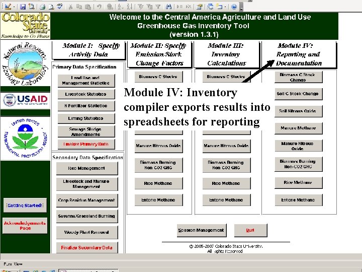 Module IV: Inventory compiler exports results into spreadsheets for reporting 