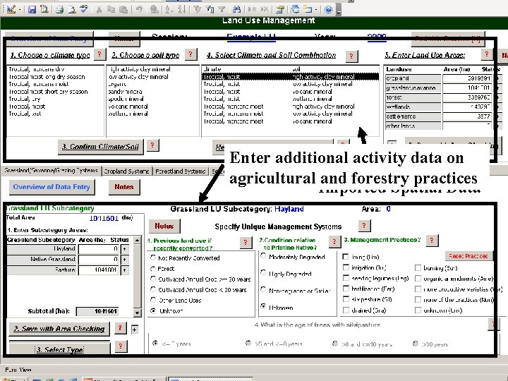 Enter additional activity data on agricultural and forestry practices Imported Spatial Data 