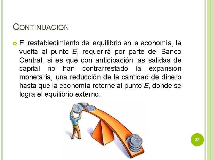 CONTINUACIÓN El restablecimiento del equilibrio en la economía, la vuelta al punto E, requerirá