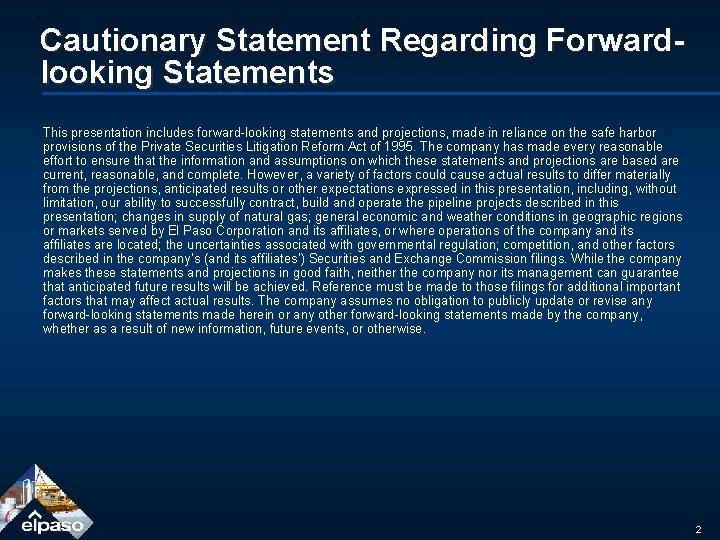 Cautionary Statement Regarding Forwardlooking Statements This presentation includes forward-looking statements and projections, made in